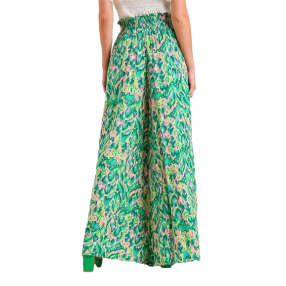 Umgee Green Mixed Print High Waist Wide Leg Pants - Picture 2 of 5
